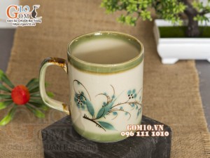 Cốc sứ quai vuông men vuốt vẽ tre xanh 330ml