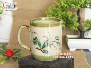 Cốc sứ quai vuông men vuốt vẽ tre xanh 330ml