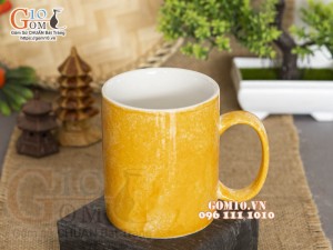 Cốc sứ quai tròn men đá, màu cam 350ml