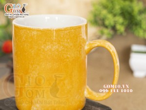 Cốc sứ quai tròn men đá, màu cam 350ml