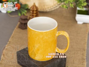 Cốc sứ quai tròn men đá, màu cam 350ml