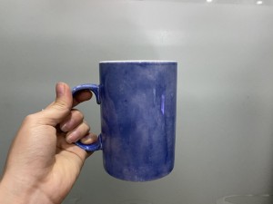 Cốc sứ quai tròn men đá màu tím than, 450ml