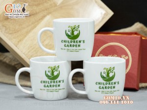 Cốc sứ quai tròn men trắng dáng thấp, in logo quà tặng