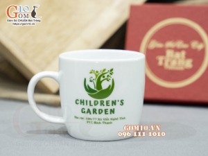 Cốc sứ quai tròn men trắng dáng thấp, in logo quà tặng