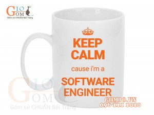 Cốc sứ quai tròn men trắng lập trình viên, in chữ IM A SOFTWARE ENGINEER, 350ml