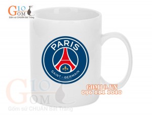 Cốc sứ quai tròn men trắng, in chữ Ici Cest Paris, PSG, 350ml