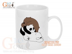 Cốc sứ quai tròn men trắng, in chữ WE BARE BEARS, 350ml