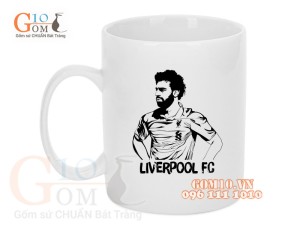 Cốc sứ quai tròn men trắng, in hình cầu thủ Mohamed Salah, 350ml