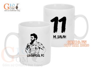 Cốc sứ quai tròn men trắng, in hình cầu thủ Mohamed Salah, 350ml