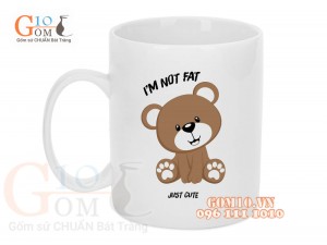 Cốc sứ quai tròn men trắng, in hình Gấu nâu cute, 350ml