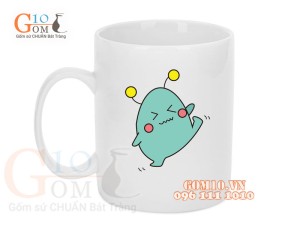 Cốc sứ quai tròn men trắng, in hình ngộ nghĩnh, 350ml