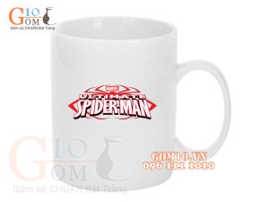 Cốc sứ quai tròn men trắng, in hình Spiderman 350ml