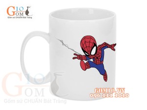 Cốc sứ quai tròn men trắng, in hình Spiderman 350ml
