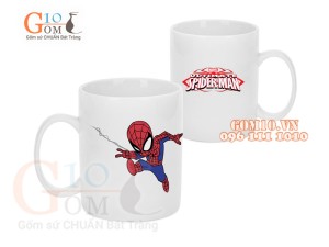 Cốc sứ quai tròn men trắng, in hình Spiderman 350ml