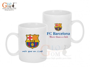Cốc sứ quai tròn men trắng, in logo Barcelona FC, 350ml