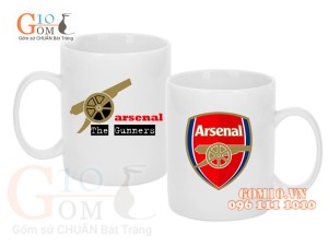 Cốc sứ quai tròn men trắng, in logo Arsenal FC, 350ml