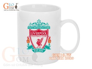 Cốc sứ quai tròn men trắng, in logo Liverpool FC, 350ml