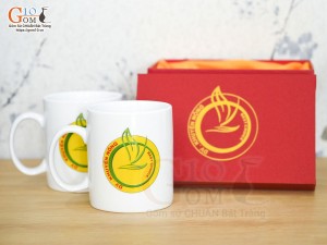 Cốc sứ quai tròn men trắng, in logo quà tặng