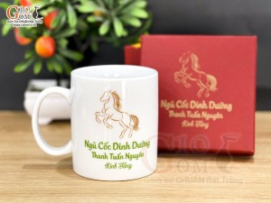Cốc sứ quai tròn men trắng, in logo quà tặng