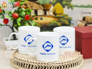 Cốc sứ quai tròn men trắng, in logo quà tặng