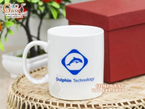 Cốc sứ quai tròn men trắng, in logo quà tặng