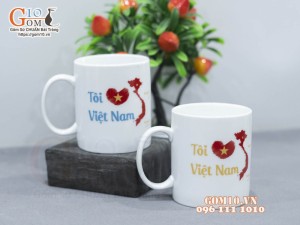 Cốc sứ quai tròn men trắng Tôi Yêu Việt Nam (1 chiếc)