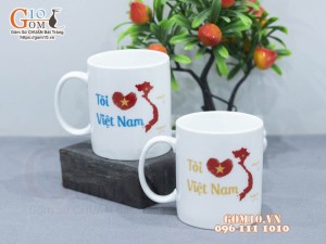 Cốc sứ quai tròn men trắng Tôi Yêu Việt Nam (1 chiếc)