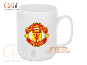 Cốc sứ quai vuông men trắng, in chữ I am United, 350ml