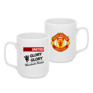 Cốc sứ quai vuông men trắng, in chữ I am United, 350ml