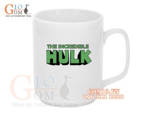 Cốc sứ quai vuông men trắng, in hình nhân vật Hulk, 350ml
