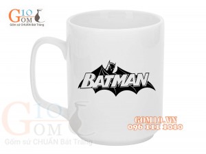 Cốc sứ quai vuông men trắng, in logo Batman, 350ml