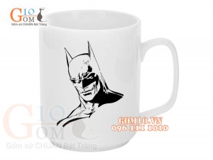 Cốc sứ quai vuông men trắng, in logo Batman, 350ml