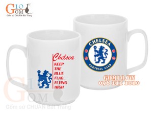 Cốc sứ quai vuông men trắng, in logo Chelsea FC, 350ml