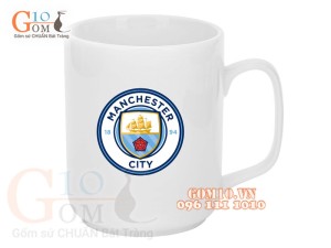 Cốc sứ quai vuông men trắng, in logo Manchester City FC, 350ml