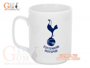 Cốc sứ quai vuông men trắng, in logo Tottenham FC, 350ml