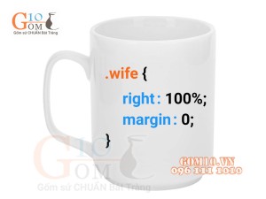 Cốc sứ quai vuông men trắng, in PROGRAMMER CODE, 350ml