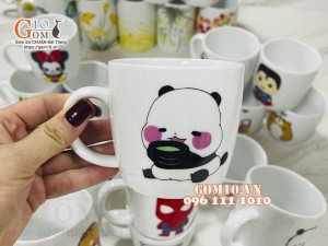 Cốc sứ thấp men trắng in hình ngộ nghĩnh
