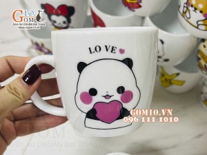 Cốc sứ thấp men trắng in hình ngộ nghĩnh