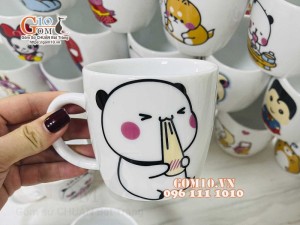 Cốc sứ thấp men trắng in hình ngộ nghĩnh