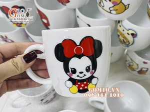 Cốc sứ thấp men trắng in hình ngộ nghĩnh