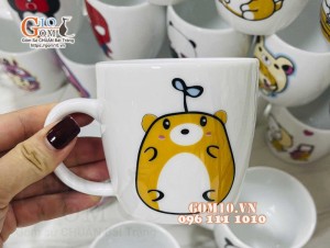 Cốc sứ thấp men trắng in hình ngộ nghĩnh