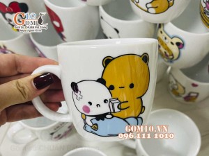 Cốc sứ thấp men trắng in hình ngộ nghĩnh
