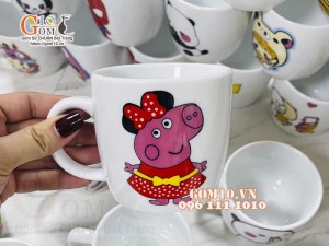Cốc sứ thấp men trắng in hình ngộ nghĩnh