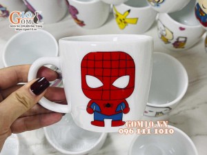 Cốc sứ thấp men trắng in hình ngộ nghĩnh
