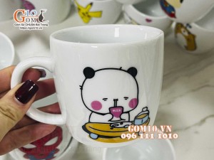 Cốc sứ thấp men trắng in hình ngộ nghĩnh