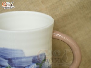 Cốc sứ vuốt tay xuất dư Châu Âu, dáng eo men bóng vẽ hoa xanh, 450ml