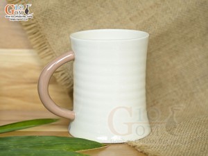 Cốc sứ vuốt tay xuất dư Châu Âu, dáng eo men bóng vẽ hoa xanh, 450ml