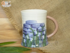 Cốc sứ vuốt tay xuất dư Châu Âu, dáng eo men bóng vẽ hoa xanh, 450ml