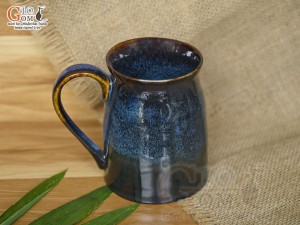 Cốc sứ vuốt tay xuất dư Châu Âu, men hỏa biến xanh đá, 400ml