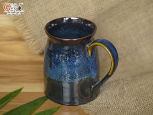 Cốc sứ vuốt tay xuất dư Châu Âu, men hỏa biến xanh đá, 400ml